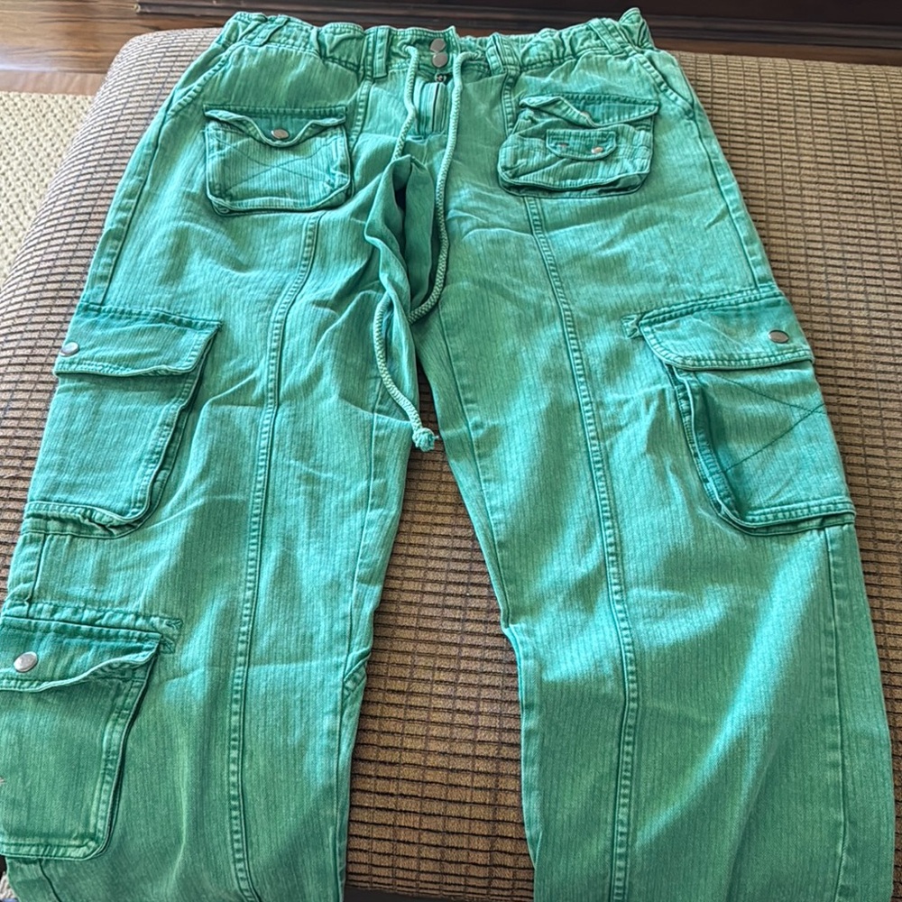 Free People Green Cargo Ankle Pants